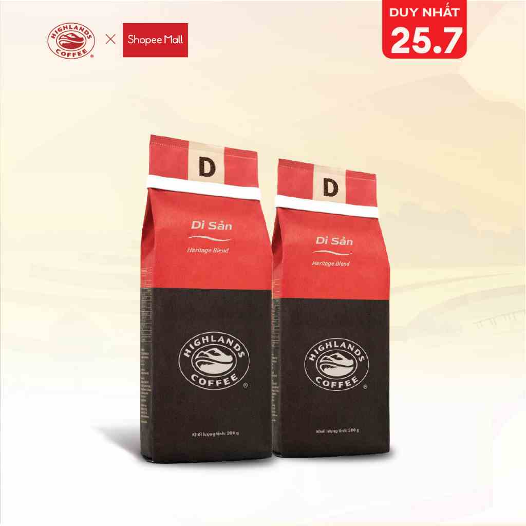 Combo 2 gói Cà phê rang xay Di sản Highlands Coffee 200g